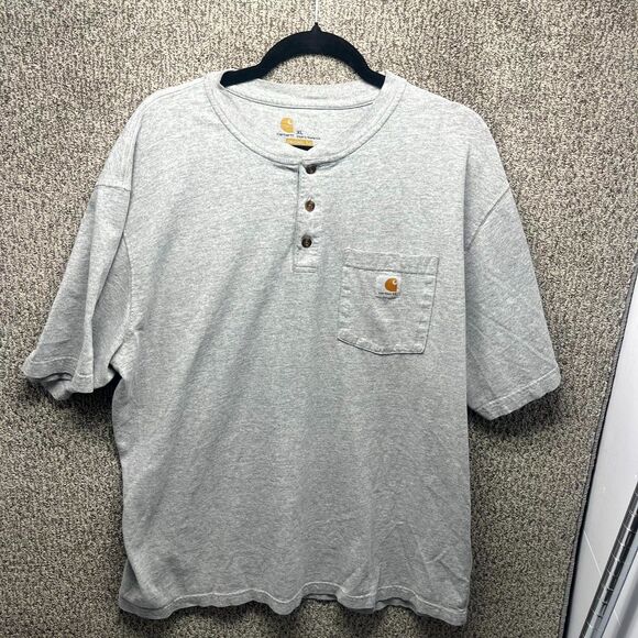 Carhartt Henley T-Shirt Men XL Gray Original Fit Heavyweight Pocket Short Sleeve - Picture 1 of 11